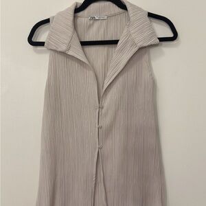 Zara Cream Sleeveless Ribbed Blouse